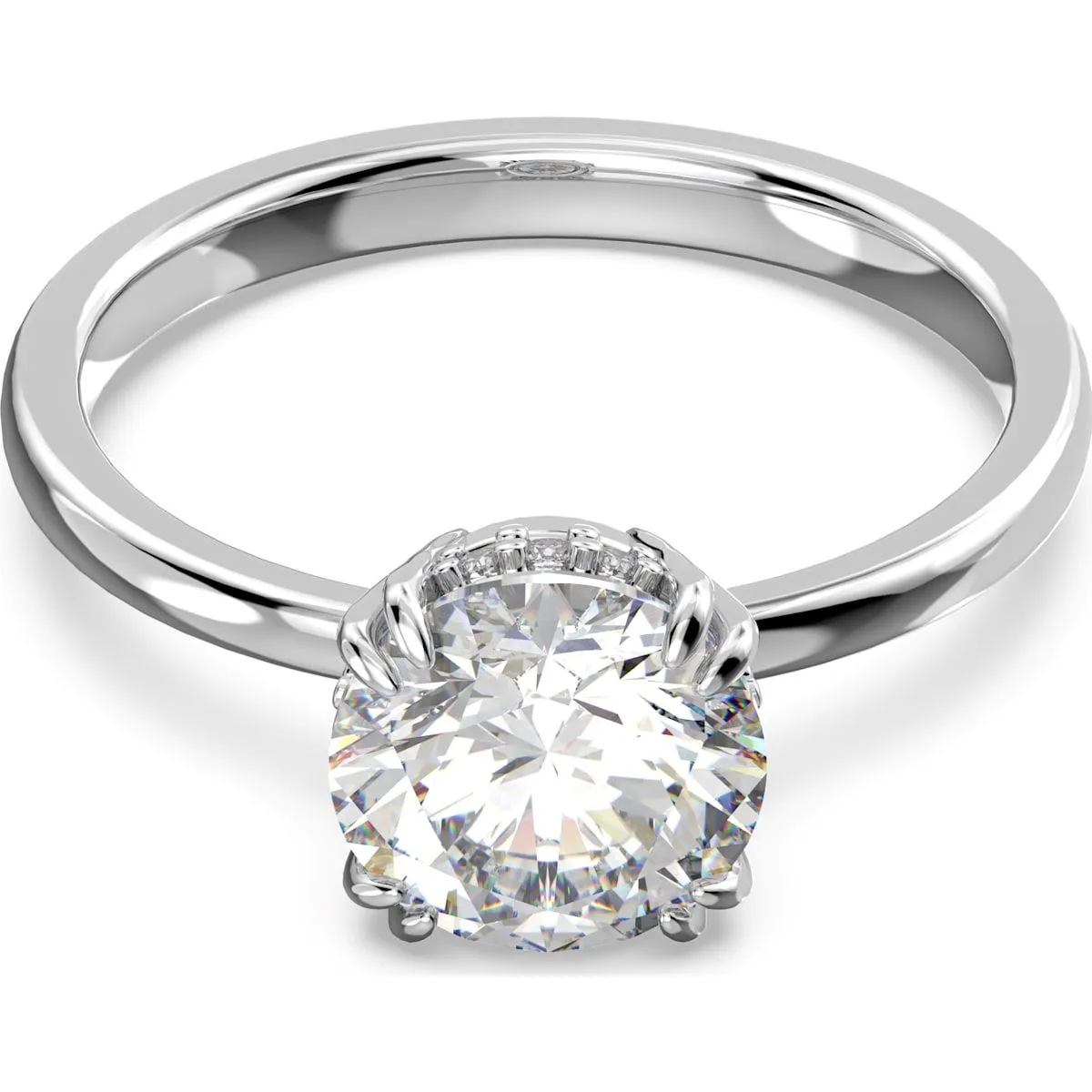 Swarovski Constella Rhodium Plated White Crystal Princess Cut Cocktail Ring Size 50