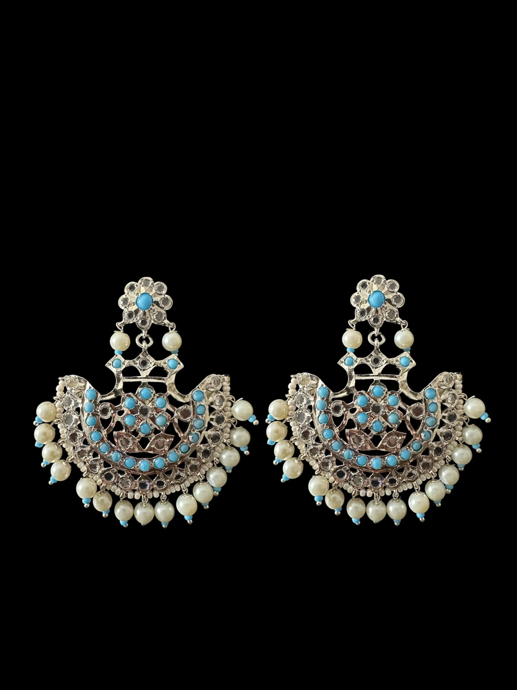Turquoise / feroza hyderabadi silver plated pendant set with pearls ( READY TO SHIP  )