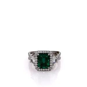 Uneek Platinum Emerald and Diamond Halo Split Shank Ring