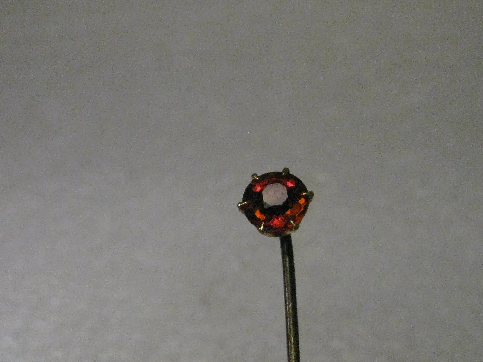 Vintage 10kt Gold Spessartine Old Mine Cut Garnet Stick Pin, early 1900's