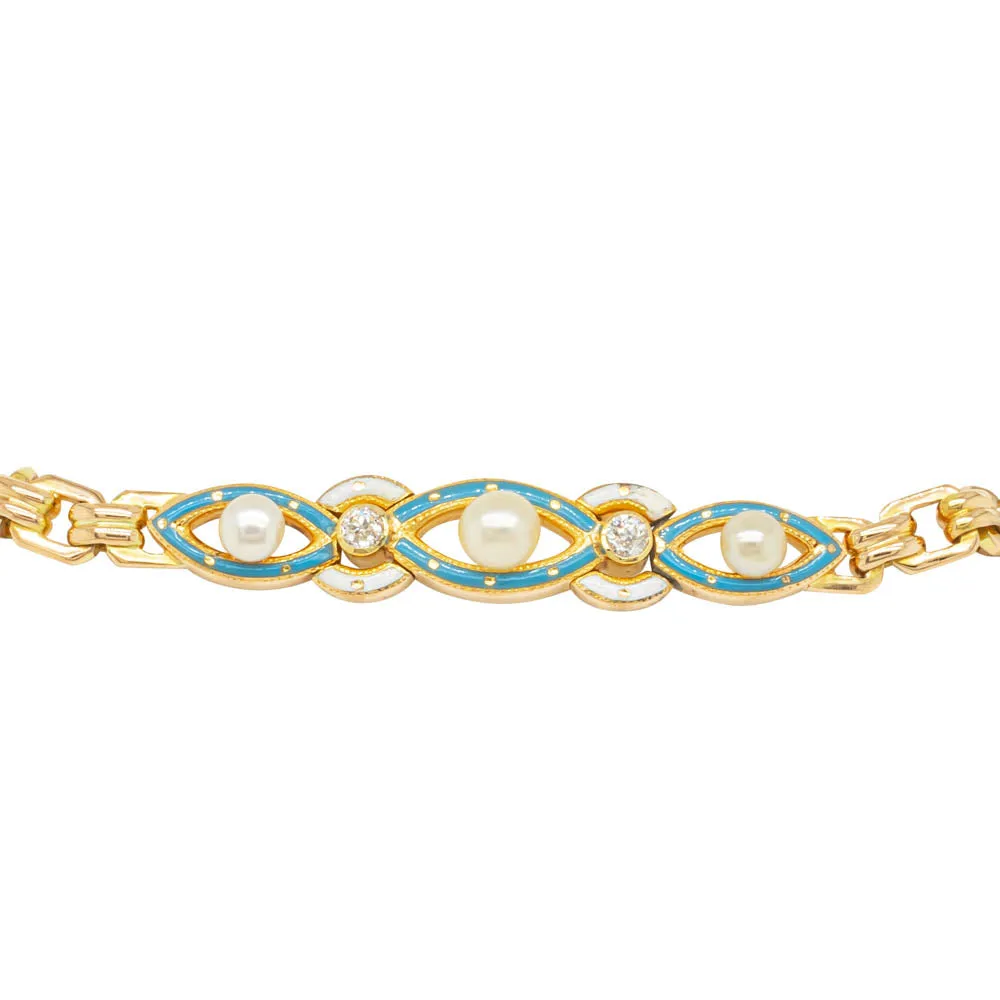 Vintage 15ct Yellow Gold Pearl and Diamond Bracelet