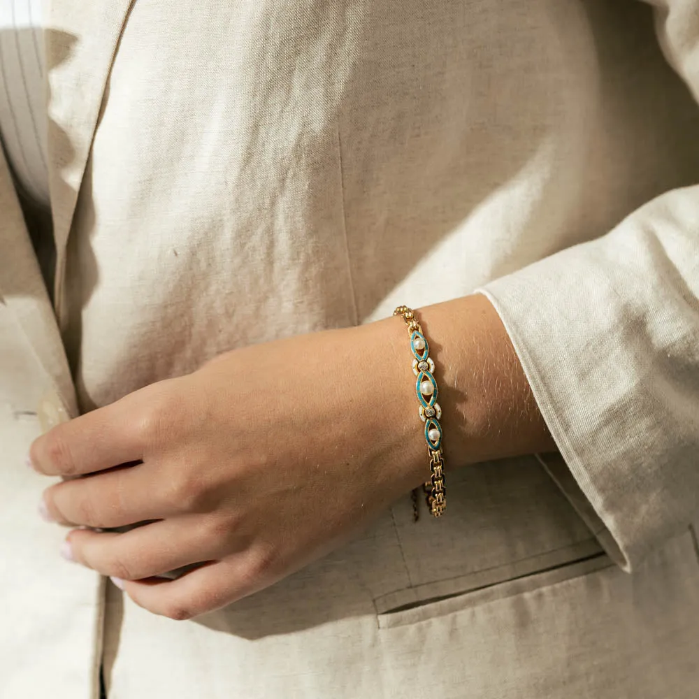 Vintage 15ct Yellow Gold Pearl and Diamond Bracelet