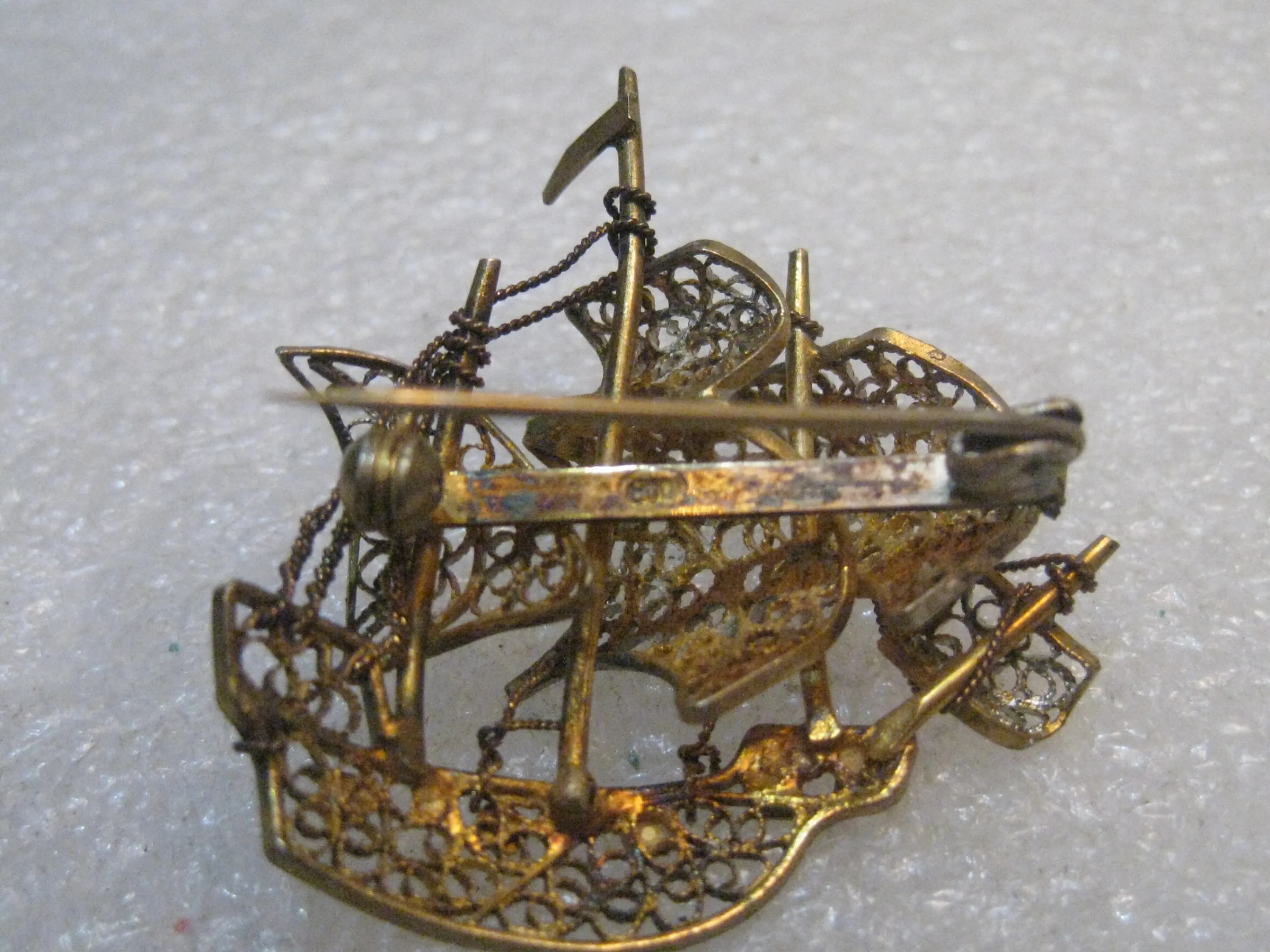 Vintage 800 Silver Boat Filigree Sails, MId-Century, 1.5", 6.31 grams, Detailed