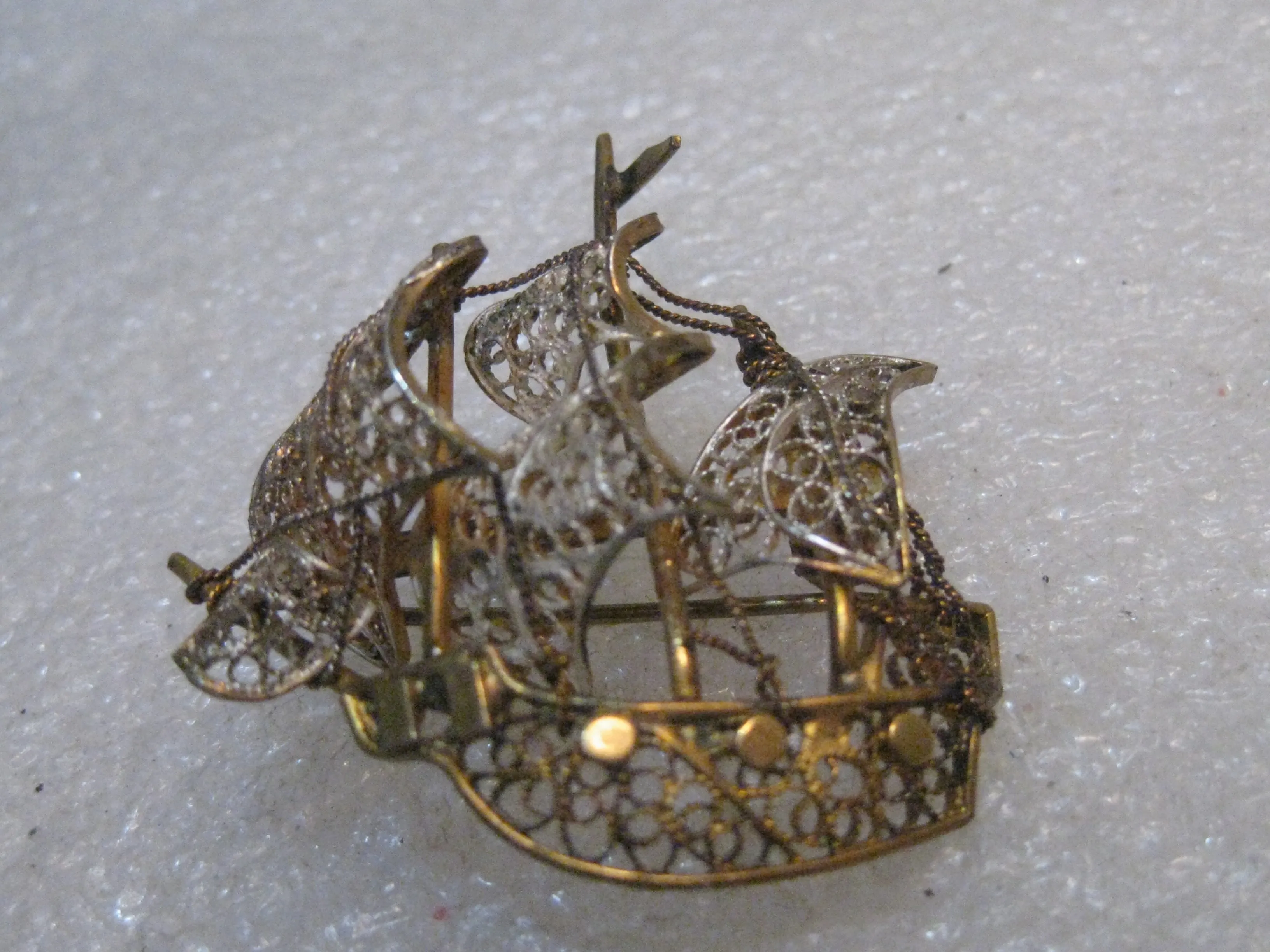 Vintage 800 Silver Boat Filigree Sails, MId-Century, 1.5", 6.31 grams, Detailed