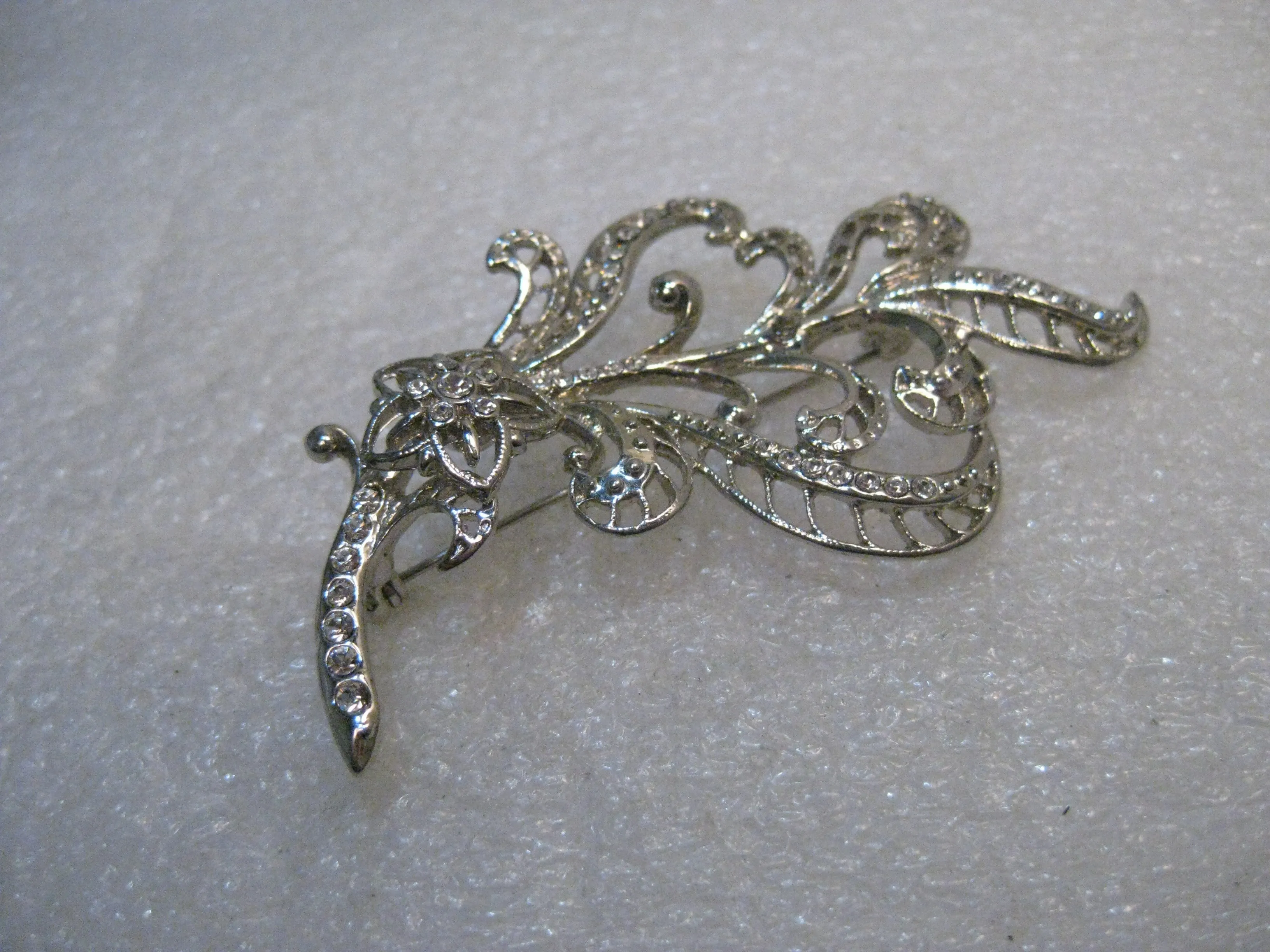 Vintage Avon Art Deco Stem Brooch w/ Rhinestones, 2.25" tall, 1980's