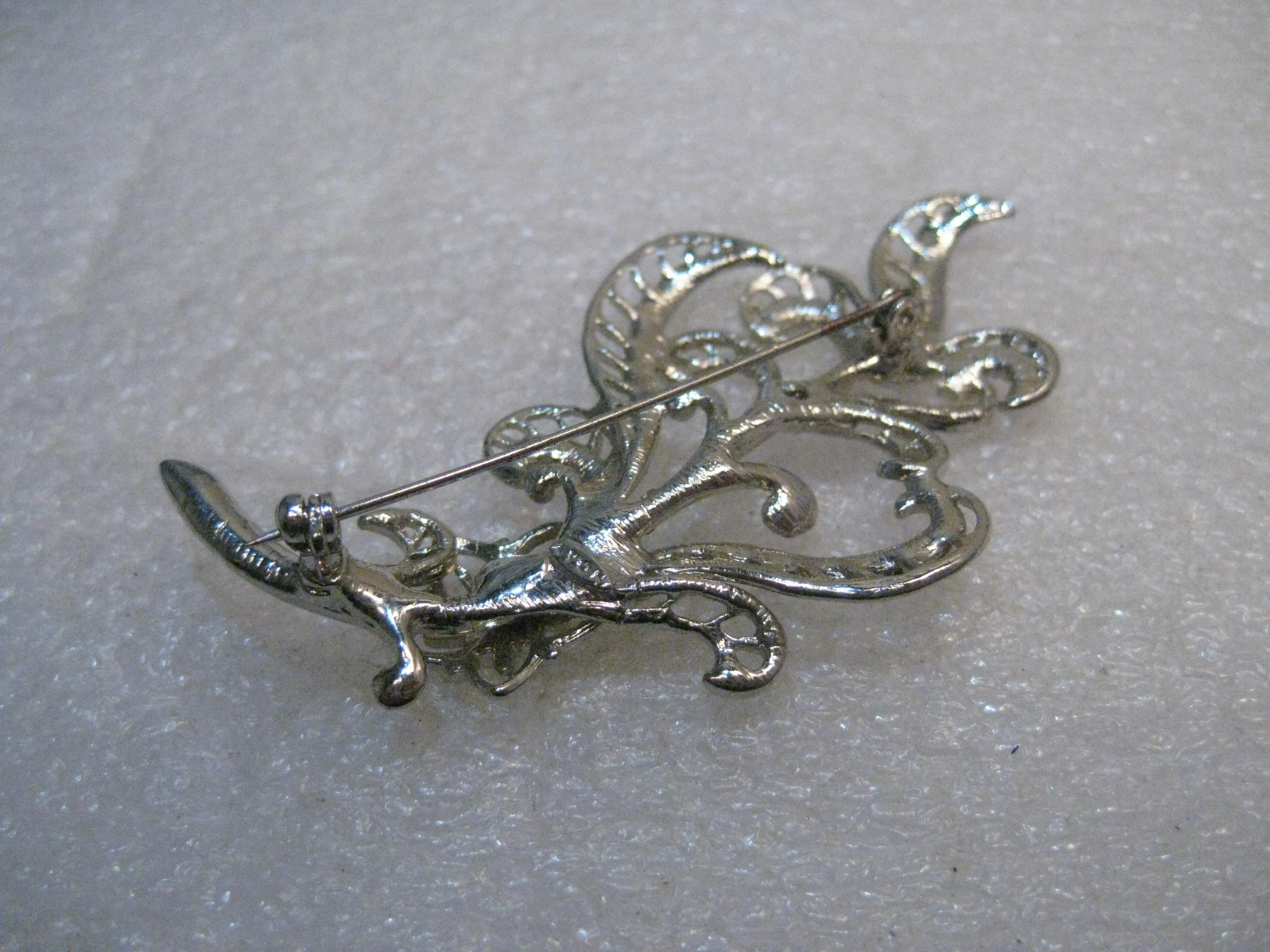Vintage Avon Art Deco Stem Brooch w/ Rhinestones, 2.25" tall, 1980's