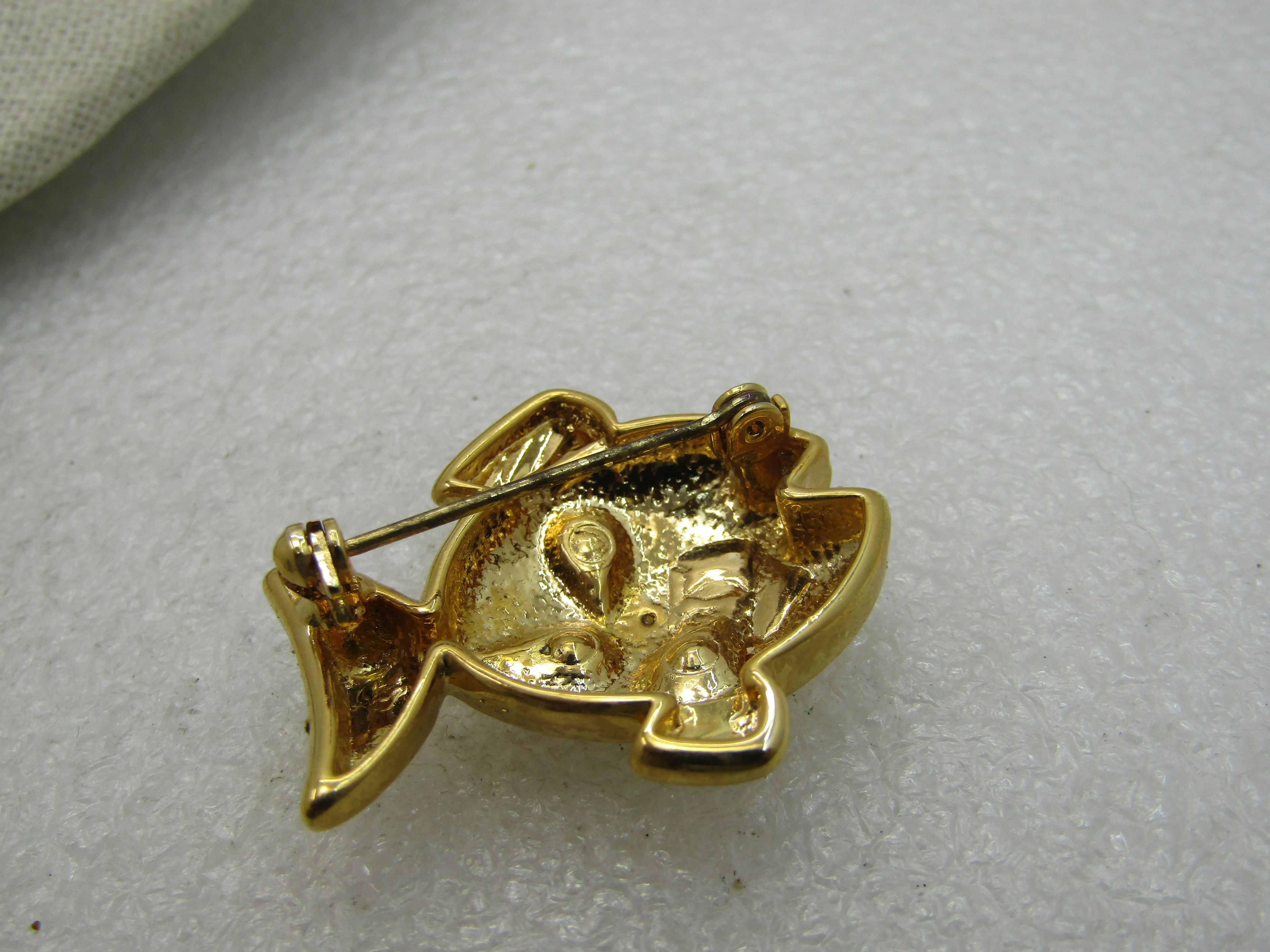 Vintage Pastel Rhinestone Fish Brooch, Gold Tone, 1-3/8"
