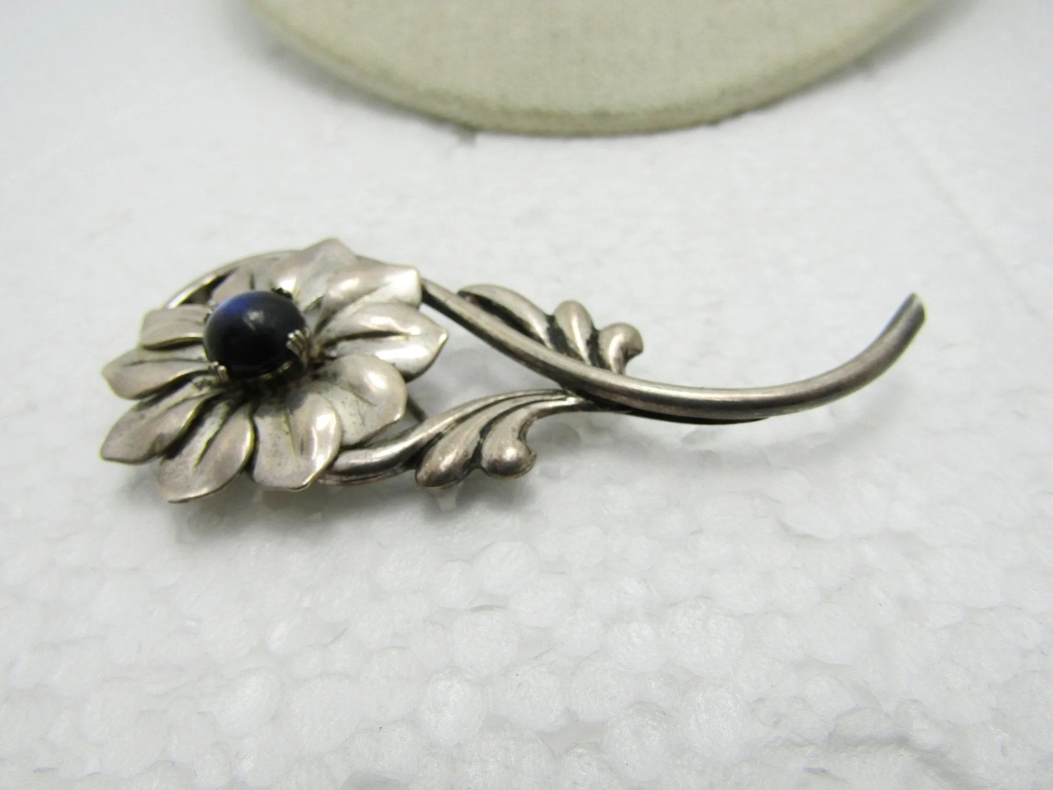 Vintage Sterling Kreisler Floral Brooch, Blue Opally Stone, 2.75", 13.05 gr., 1930's-1940's