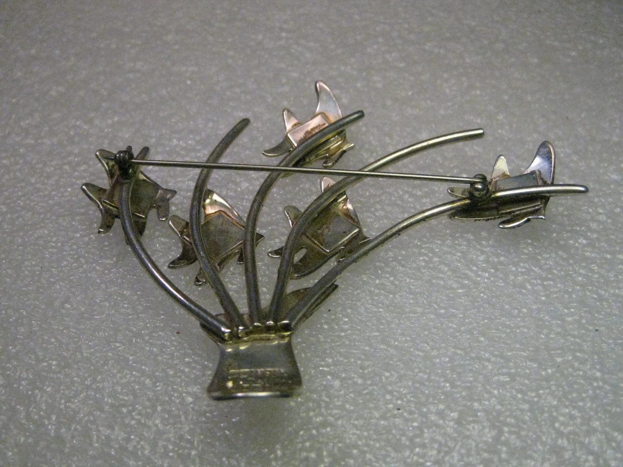 Vintage Sterling Silver Large School of Fish Brooch, Mexico 23.53 grams
