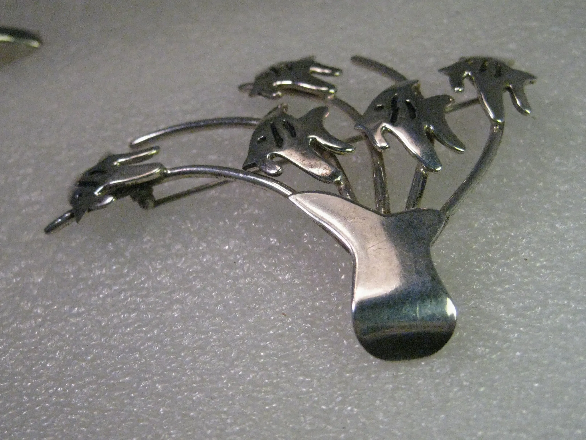 Vintage Sterling Silver Large School of Fish Brooch, Mexico 23.53 grams
