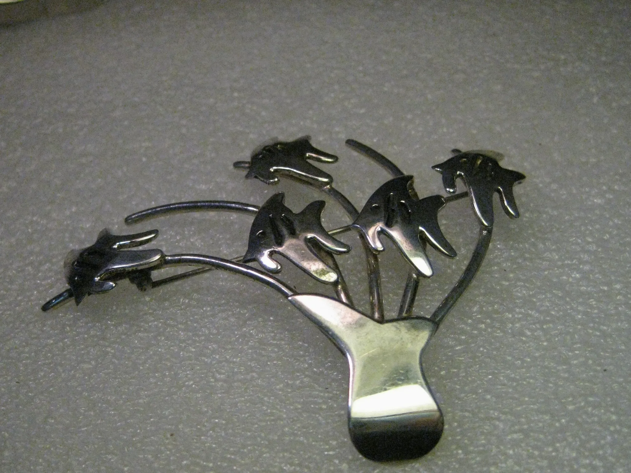 Vintage Sterling Silver Large School of Fish Brooch, Mexico 23.53 grams
