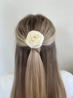 White Rosette Satin Flower Hair Clip