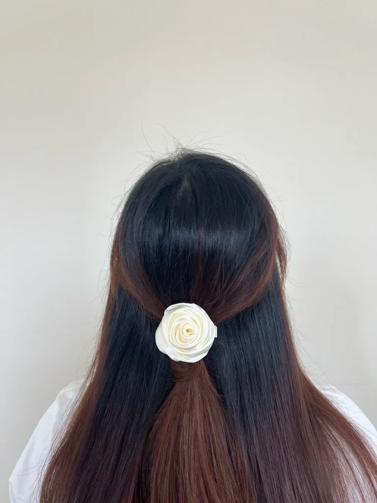 White Rosette Satin Flower Hair Clip